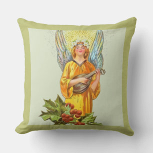 Angel With Holly And Mandolin Cushion