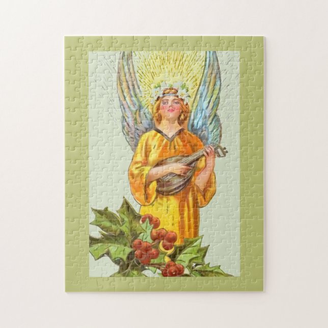 Angel With Holly And Mandolin  Jigsaw Puzzle (Vertical)