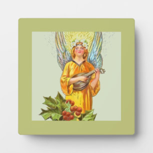 Angel With Holly And Mandolin  Plaque