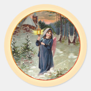 Angel With Lantern Classic Round Sticker