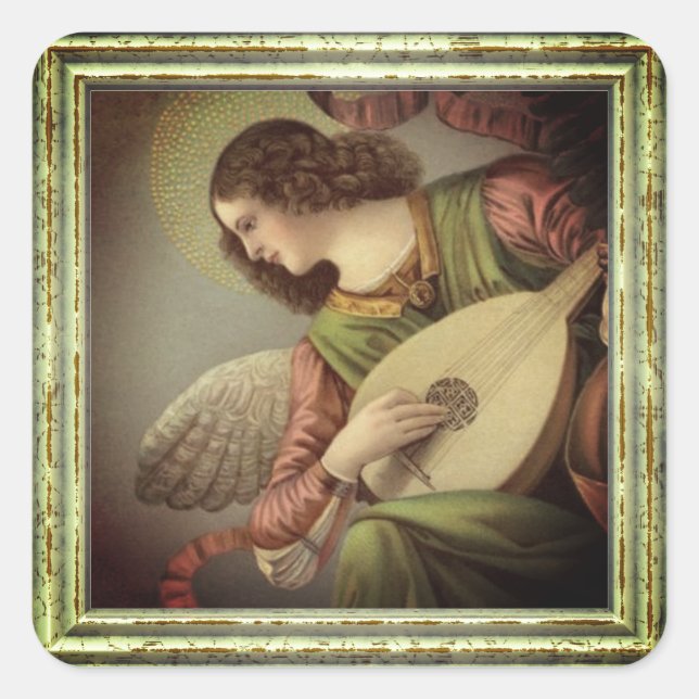 Angel With Mandolin Square Sticker (Front)