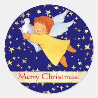Angel with Peace Dove Classic Round Sticker