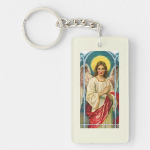 Angel With Pink Ribbon Triptych Key Ring