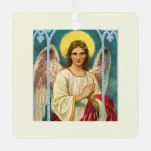 Angel With Pink Ribbon Triptych Metal Tree Decoration