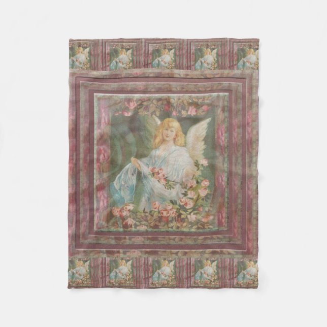 Angel with Pink Roses Fleece Blanket (Front)