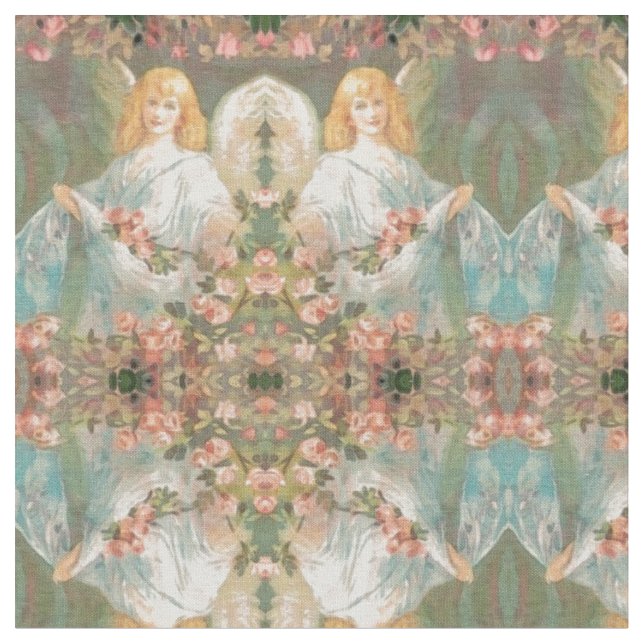 Angel with Pink Roses Pattern Fabric (Close Up)