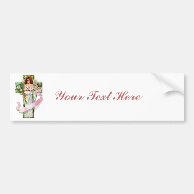 Angel With Pretty Pink Ribbon Bumper Sticker (Front)