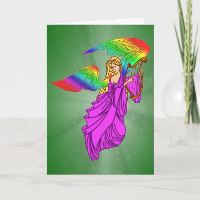 Angel with Rainbow Wings Holiday Card (Front)