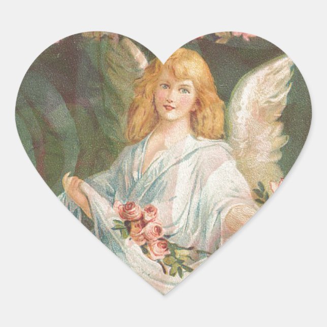 Angel with Roses Heart Sticker (Front)