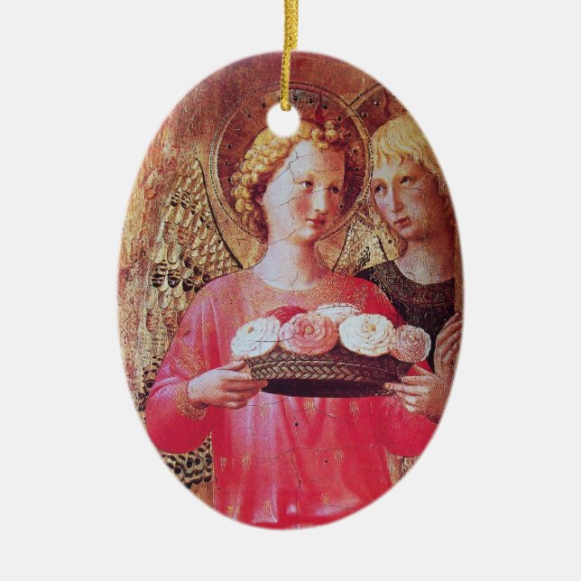 ANGEL WITH ROSES Pink Amethyst Gem stone Ceramic Tree Decoration (Front)