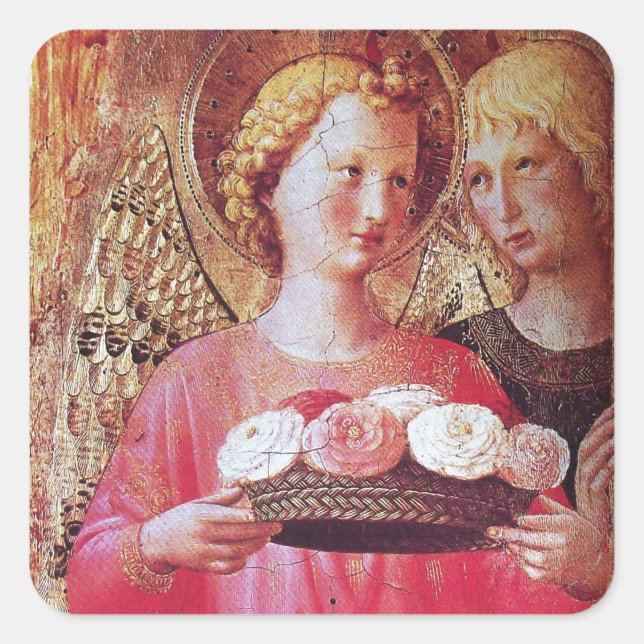 ANGEL WITH ROSES SQUARE STICKER (Front)