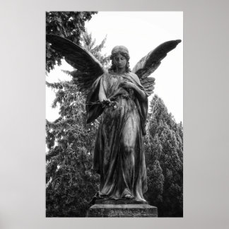 Angel With Spread Wings Holding A Flower Poster