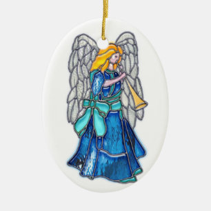 Angel with Trumpet Stained Glass Ceramic Tree Decoration