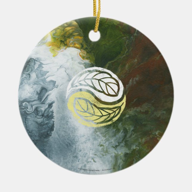 Angel with Yin Yang Feathers Ceramic Tree Decoration (Front)