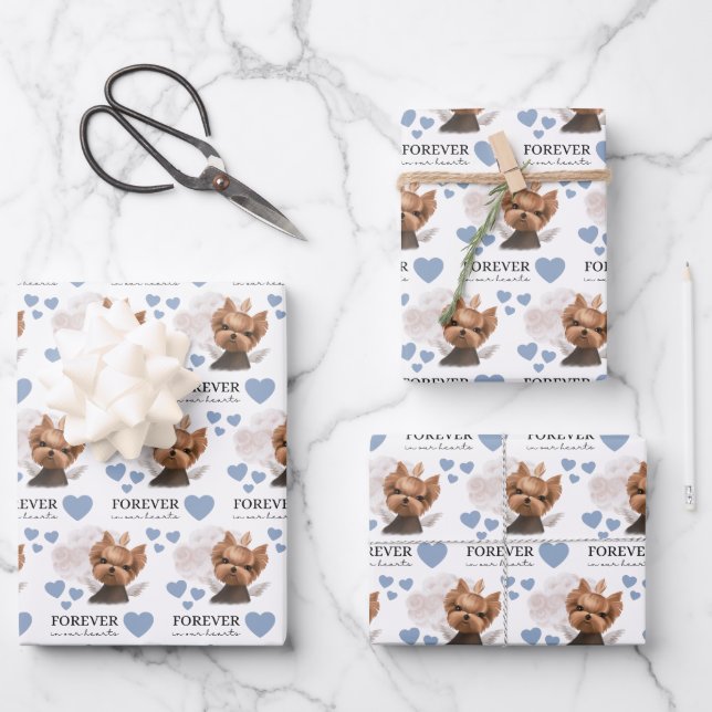 Angel Yorkie Wrapping Paper Flat Sheet Set of 3 (Front)