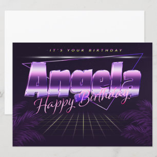 Angela Name Vorname lila retro Karte Geburtstag Card