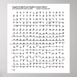 Angela Script Font Glyphs Contact Sheet Poster