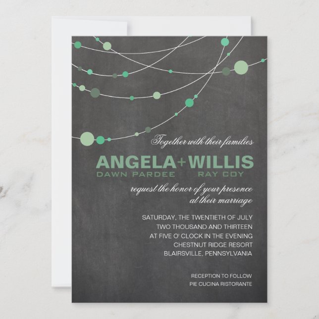 Angela Stylish Strands | chalkboard mint FELT Invitation (Front)