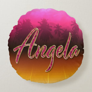 Angela Vorname Name golden pink Kissen Round Cushion