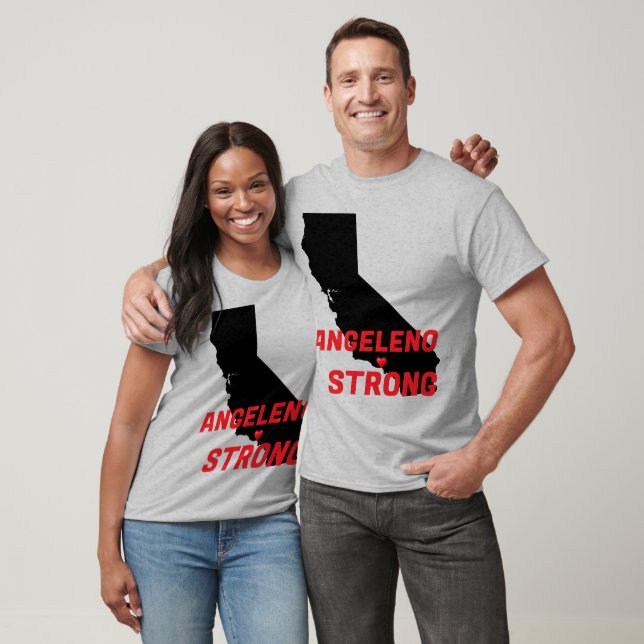 ANGELENO STRONG Red Blk CA Solid Heart T-Shirt (Unisex)