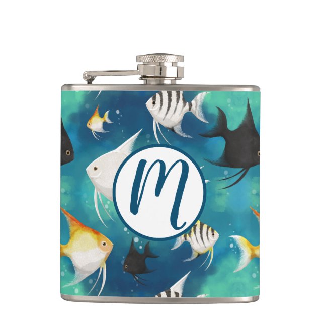 Angelfish Aquarium Pattern Hip Flask (Front)