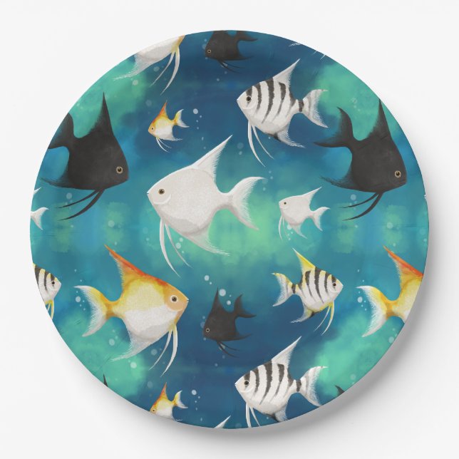 Angelfish Aquarium Pattern Paper Plate (Front)