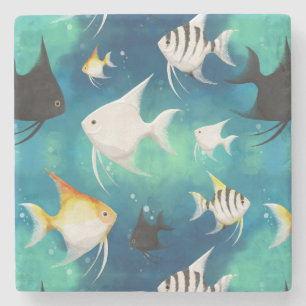 Angelfish Aquarium Pattern Stone Coaster