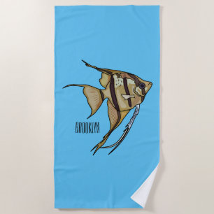 Angelfish cartoon illustration beach towel