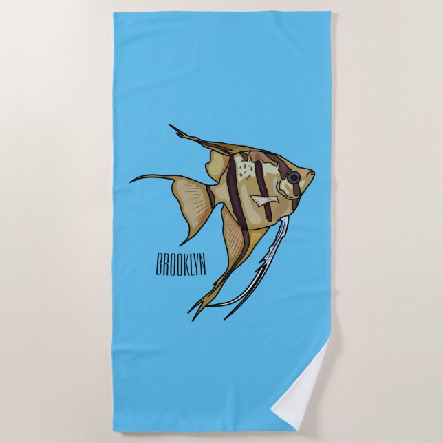 Angelfish cartoon illustration beach towel (Front)