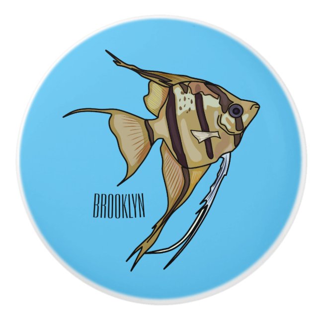 Angelfish cartoon illustration ceramic knob (Front)