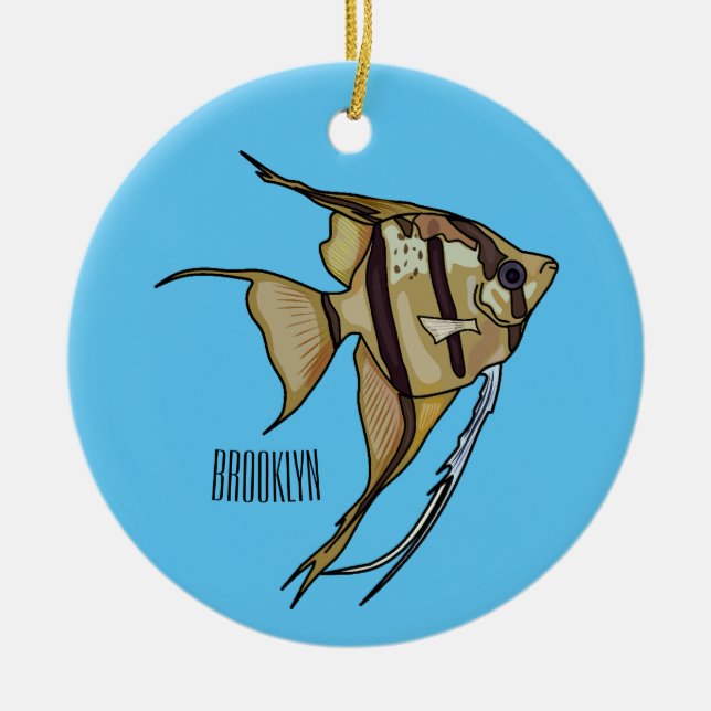 Angelfish cartoon illustration ceramic tree decoration (Front)