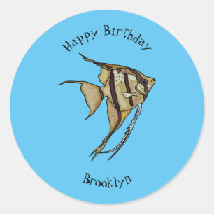 Angelfish cartoon illustration classic round sticker