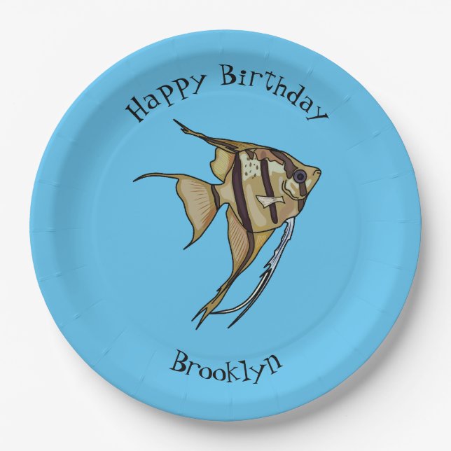 Angelfish cartoon illustration paper plate (Front)