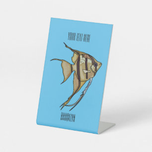 Angelfish cartoon illustration pedestal sign