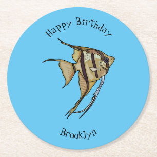 Angelfish cartoon illustration round paper coaster