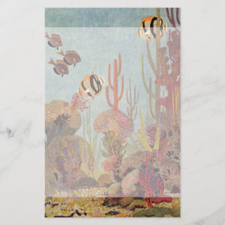 Angelfish in Coral, Vintage Tropical Fish in Ocean