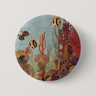 Angelfish in Coral, Vintage Tropical Fish in Ocean 6 Cm Round Badge