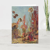 Angelfish in Coral, Vintage Tropical Fish in Ocean