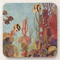 Angelfish in Coral, Vintage Tropical Fish in Ocean