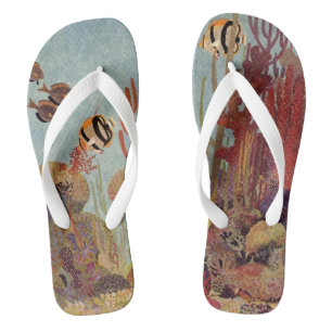 Angelfish in Coral, Vintage Tropical Fish in Ocean Jandals