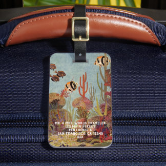 Angelfish in Coral, Vintage Tropical Fish in Ocean Luggage Tag