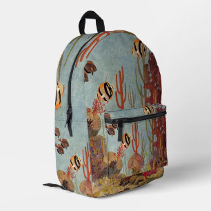 Angelfish in Coral, Vintage Tropical Fish in Ocean Printed Backpack