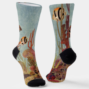 Angelfish in Coral, Vintage Tropical Fish in Ocean Socks