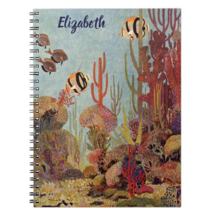 Angelfish in Coral, Vintage Tropical Fish in Ocean Spiral Notebook