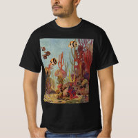 Angelfish in Coral, Vintage Tropical Fish in Ocean