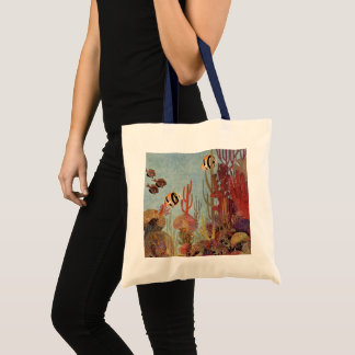 Angelfish in Coral, Vintage Tropical Fish in Ocean Tote Bag