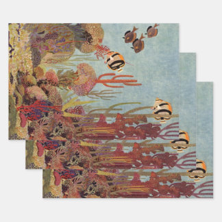 Angelfish in Coral, Vintage Tropical Fish in Ocean Wrapping Paper Sheet