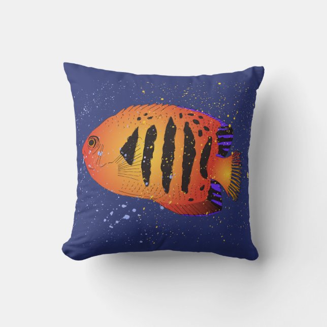 Angelfish Tropical Fish Art Scuba Diver Navy Blue Cushion (Front)