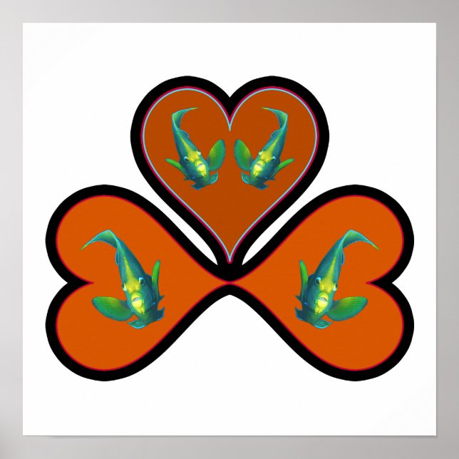 Angelfish Twins - 3 Black-bordered Red Hearts |  Poster (Front)
