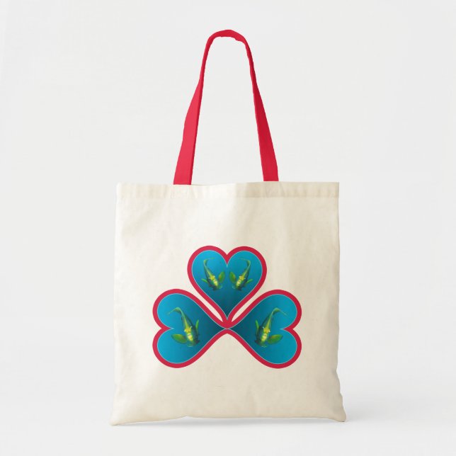 Angelfish Twins - 3 Red-bordered Blue Hearts |  Tote Bag (Front)